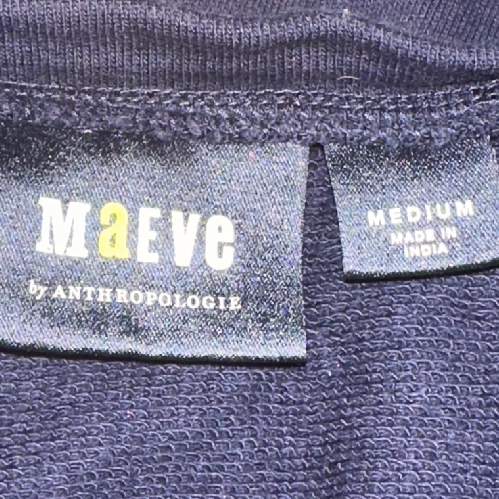 Maeve Anthropologie‎ Riviera Embroidered Cropped Sweatshirt Navy Blue Womens Med - Picture 2 of 7
